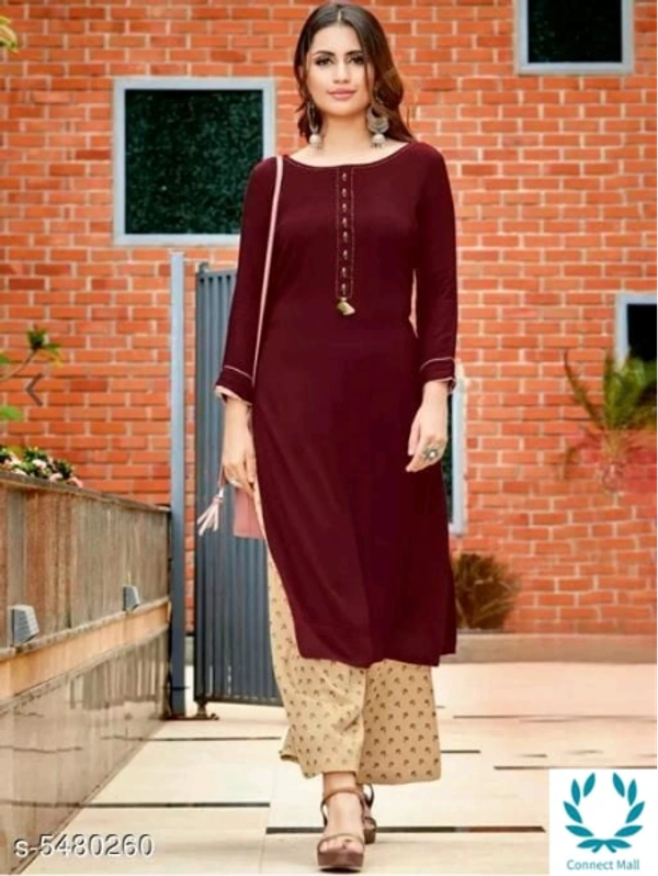 Women's Embroidered Rayon Kurta set with Pants - M, Maroon, Rayon, Kura  With Bottom Wears; Palazzo, Pack of :1